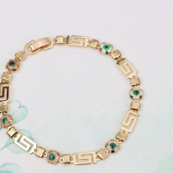 "Greek Key Evil Eye Rose Gold Bracelet, XPNL0825 - Picture 12 of 12